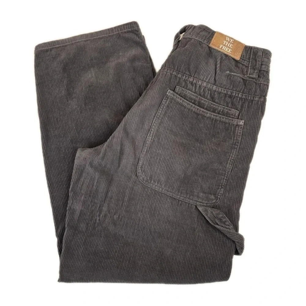 Free People Faye Low Slung Boyfriend Corduroy Carpenter Pants Gray Size 30 Baggy